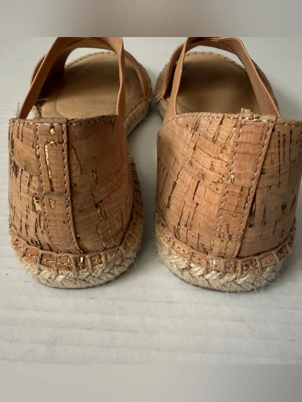 Talbots Ilyssa Tan Cork Espadrille Flat Sandals Stretch Straps Women's Size 5M